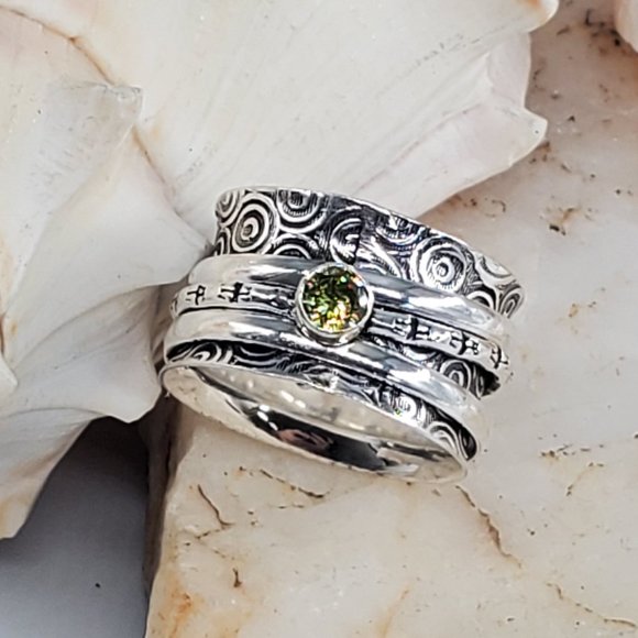 Handcrafted Artisan Jewelry - Bohemian Spinner Silver Ring Spinel Stone
